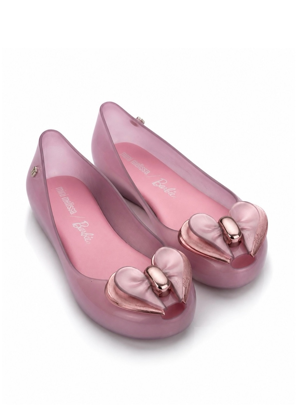 Mini Melissa Pink Jelly Flats with Metallic Heart Bow